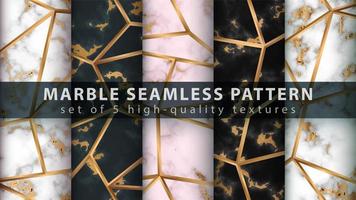 Marble seamless texture pattern background set with gold lines vector