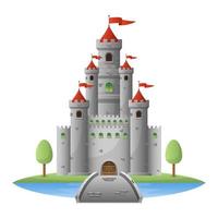 Ilustración de diseño de vector de castillo medieval aislado sobre fondo blanco