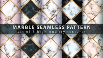 Marble seamless texture pattern background set with geometric shapes vector