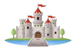 Ilustración de diseño de vector de castillo medieval aislado sobre fondo blanco