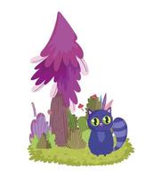 wonderland, cat tree foliage mushroom meadow vector