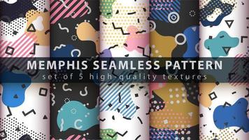 Memphis style seamless pattern background set vector