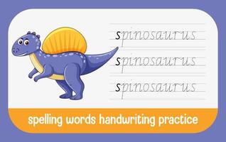Spelling words dinosaur handwriting practice worksheet