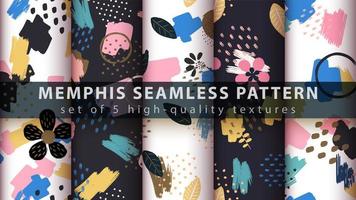 Memphis style seamless pattern background set vector