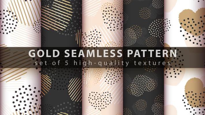 Gold, glitter and love seamless pattern background set