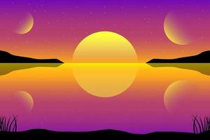 Sunset landscape background vector design illustration. Nature landscape