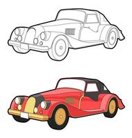 Página para colorear de dibujos animados de coches antiguos para niños vector
