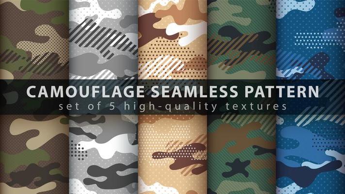 Camouflage military seamless pattern background set