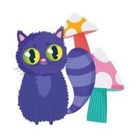 wonderland, cat with mushroom cartoon character vector