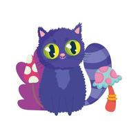 wonderland, cat with mushroom cartoon character vector