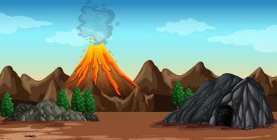 Volcano eruption in nature scene vector