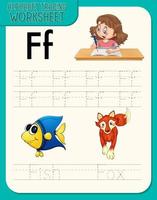 Alphabet tracing worksheet with letter and vocabulary vector