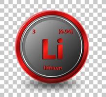 Lithium chemical element. Chemical symbol with atomic number and atomic mass. vector