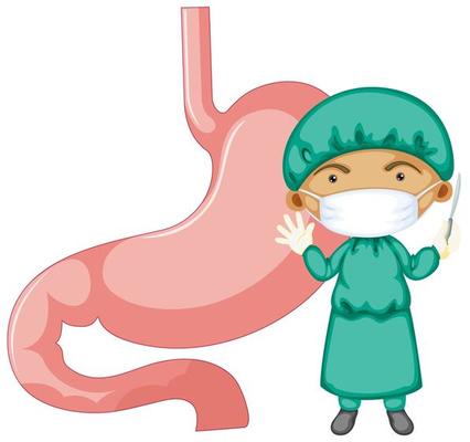 Stomach with a doctor wearing mask cartoon character