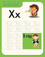 Alphabet tracing worksheet with letter and vocabulary vector