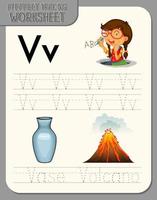 Alphabet tracing worksheet with letter V and v vector