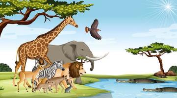 Group of Wild African Animal in the forest scene vector