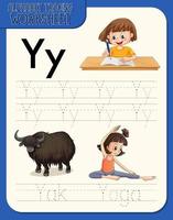 Alphabet tracing worksheet with letter Y and y vector