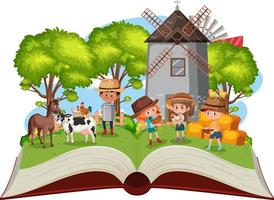 Children in the farm on white background vector