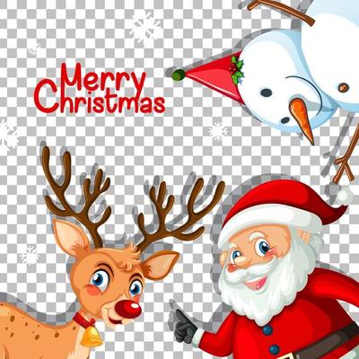 Merry Christmas font with reindeer and santa claus on transparent background