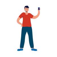 young man using smartphone character vector