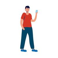 young man using smartphone character vector