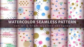 Set of modern seamless pattern background with watercolor shapes