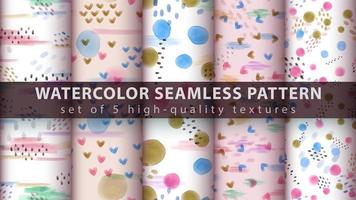 Set of modern seamless pattern background with watercolor shapes vector