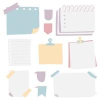 illustration of an collection of different sticky papers with pin needle or adhesive stripes office accessories with transparency effect in vector file