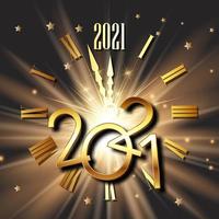 Happy New Year background with clock face and metallic numbers vector