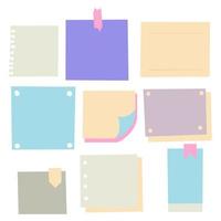 Pieces of different size colorful note, notebook, copybook paper sheets stuck with sticky tape on gray background vector