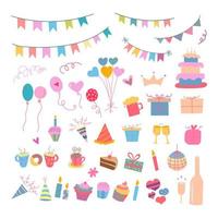 Set of vector birthday party elements