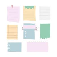 Set of various notes paper on transparent background. Vector elements