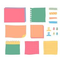 Copybook linear pages lists of notebooks different sizes. Paper banners with notes set attached with sticky colorful tape on grey background isolated realistic vector illustration.