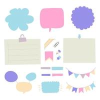 Set of different shapes lined and checkered paper stickers with tape vector