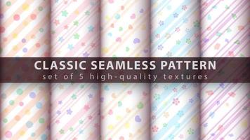 Cute delicate seamless pattern background set with lines