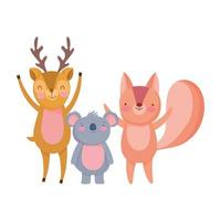 cute deer koala and squirrel animals cartoon character vector