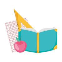 back to school book apple paper triangle ruler cartoon vector