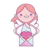 happy valentines day, cute cupid with mail love romantic cartoon vector