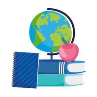 back to school globe apple on books and notepad cartoon vector