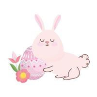 happy easter cute rabbit with flowers and egg decoration vector