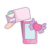 happy valentines day, mailbox letter smartphone heart wings love vector