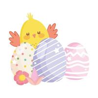 happy easter cute chicken decorative eggs flowers vector