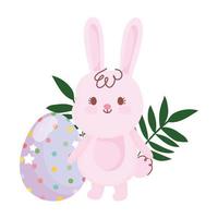 happy easter cute rabbit and egg dots and stars decoration vector