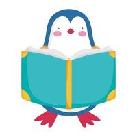 regreso a la escuela, pingüino leyendo libro estudio dibujos animados vector