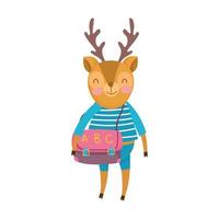 back to school, deer with clothes and bag cartoon vector