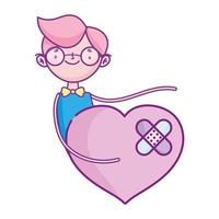 happy valentines day, young man sad love heart cartoon vector