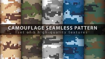 Set pixel camouflage military seamless pattern background vector