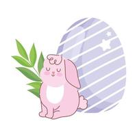 happy easter pink rabbit sitting with egg branch decoration vector