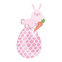 happy easter rabbit with carrot in big egg decoration vector